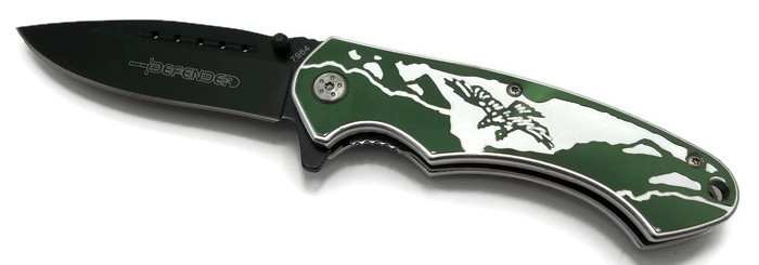 ''Knife 7964 Green Eagle - 8'''' Defender Folding Spring Assisted Knife with BELT Clip''