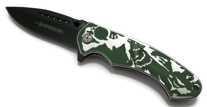 ''Knife 7968 Green Wolf - 8'''' Defender Folding Spring Assisted Knife with BELT Clip''