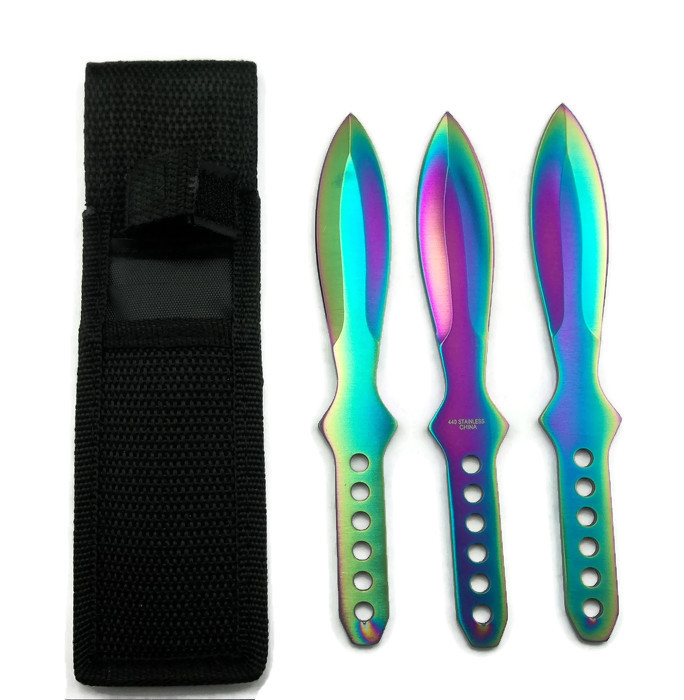 ''KNIFE A1303RB 3pcs 6.5'''' Throw - Set of 3 Rainbow / Multi Color / Iridescent THROWING Knives with S