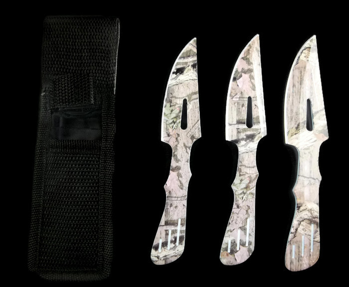 ''KNIFE A3303FC 3pcs 6'''' Throw - Set of 3 Forest Camo THROWING Knives with Sheath ''