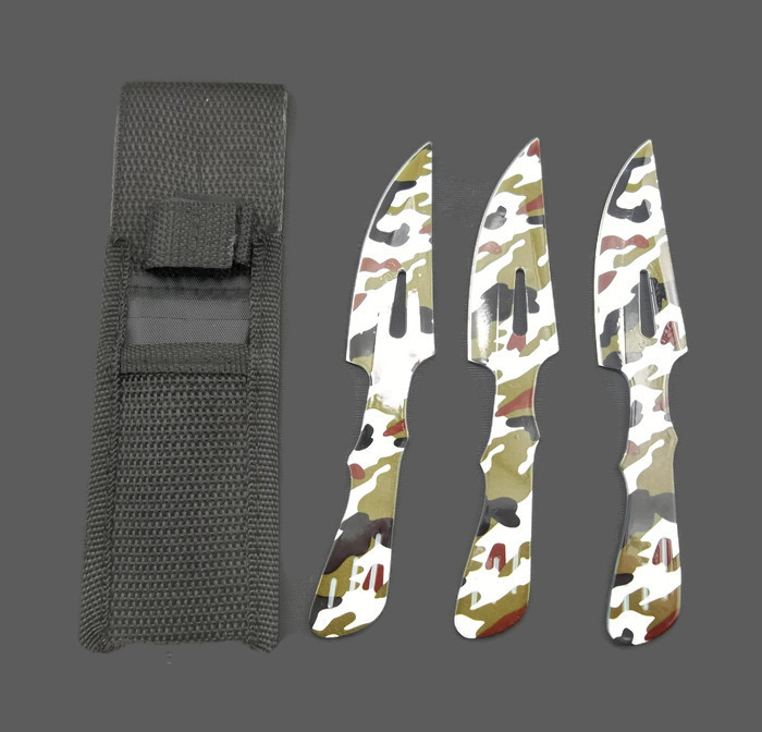 ''KNIFE A3303SC 3pcs 6'''' Throw - Set of 3 Camo THROWING Knives with Sheath ''