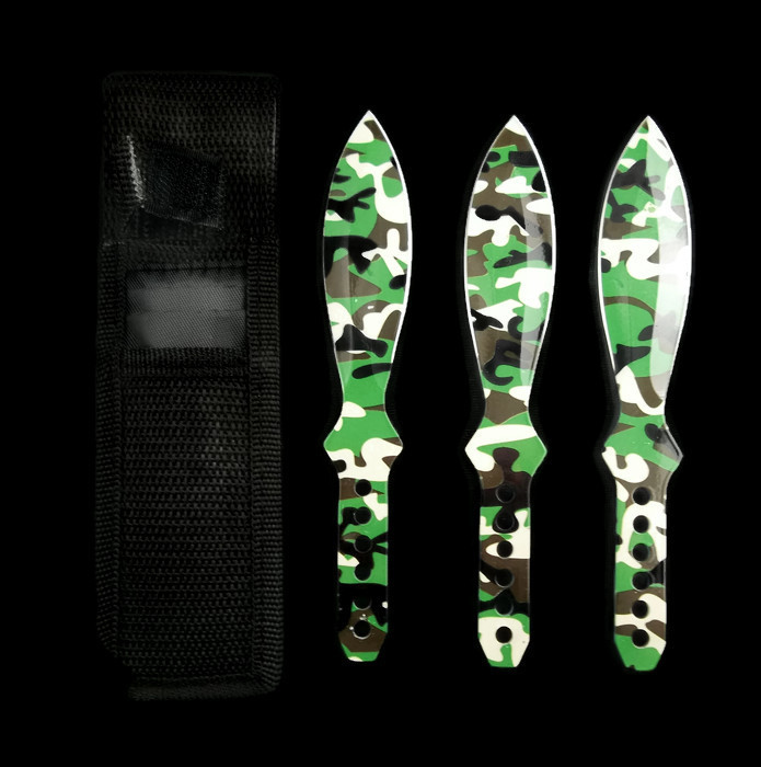 ''KNIFE A1303GC 3pcs 6.5'''' Throw - Set of 3 Camo THROWING Knives with Sheath ''