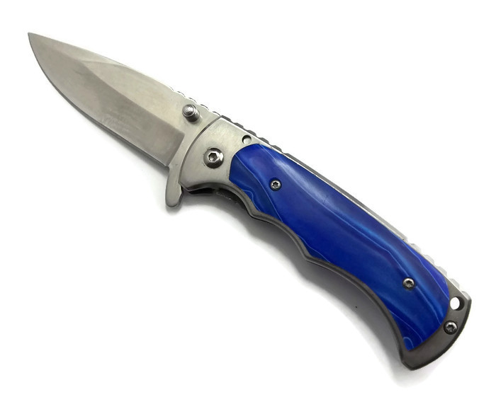 ''KNIFE KS1081BL 3'''' - Blue Marble Style Plated Handle''