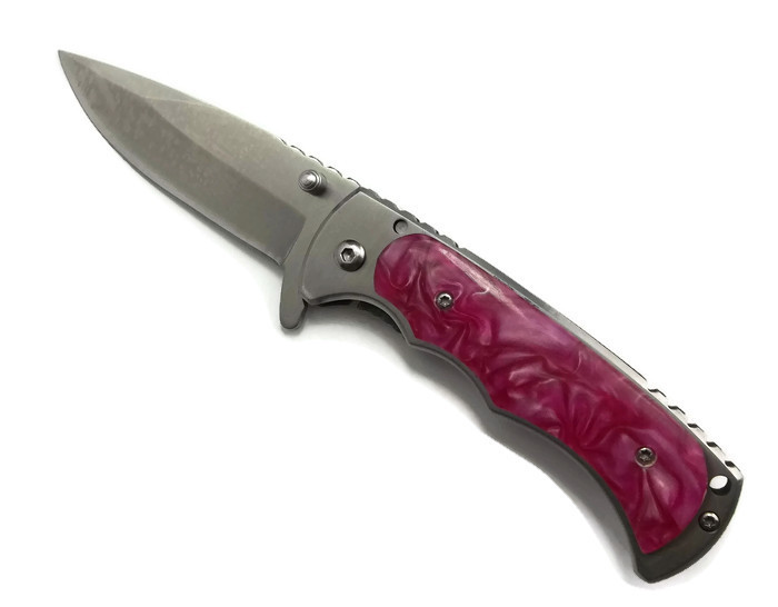 ''KNIFE KS1081PK 3'''' - Pink Marble Style Plated Handle''