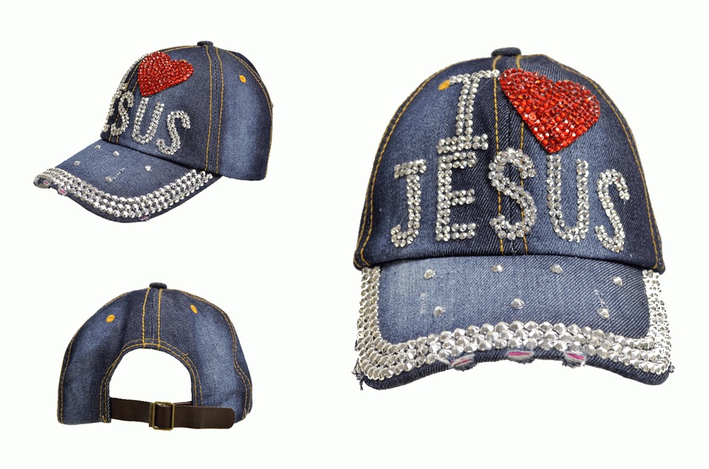 CAP - Rhinestone 18426 I LOVE JESUS(red heart)