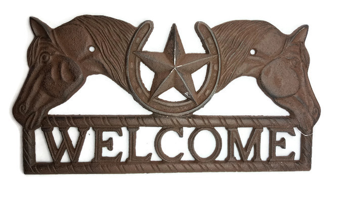 Texas Decor - Cast Iron Horse and Star Welcome SIGN - 56625