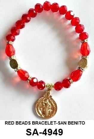 ''BRACELET SA-4949, ST.BENEDICT RED/GOLD, SOLD BY THE DOZEN''