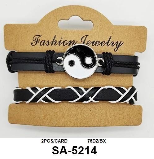 ''BRACELET SA-2514, LEATHER, YING/YANG, SOLD BY THE DOZEN, (2PC PER CARD)''