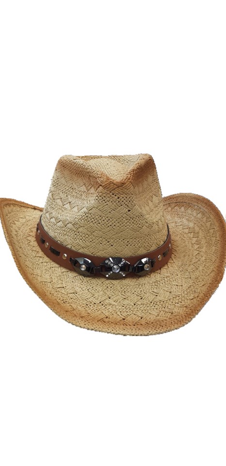 Straw HAT Metal Crystal Stones 3627A