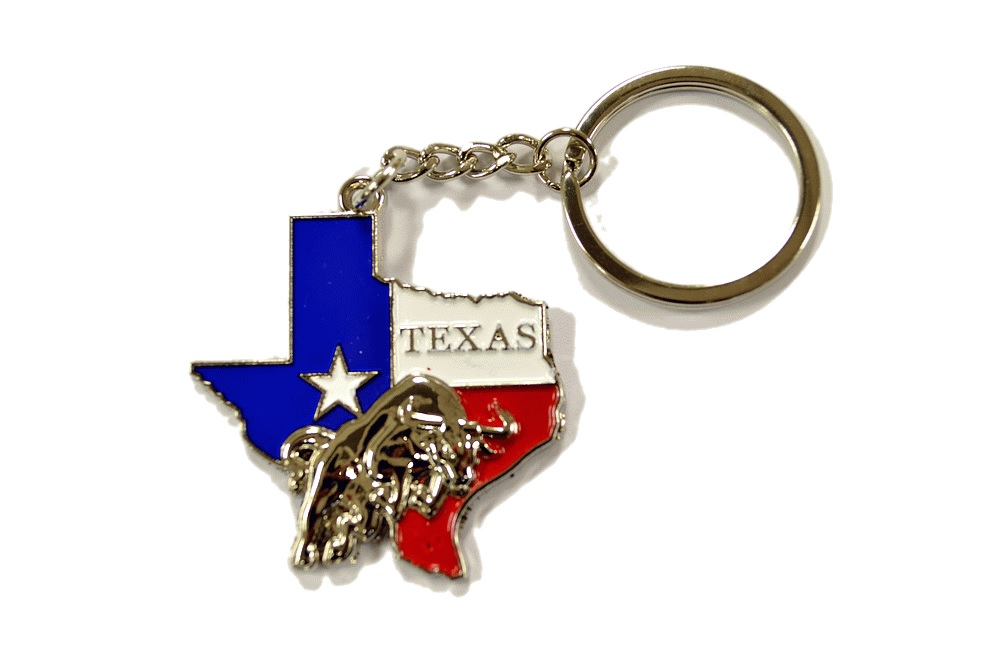 KC (KEYCHAIN) - 66448 Texas Map With Bull SOLD BY THE DOZEN