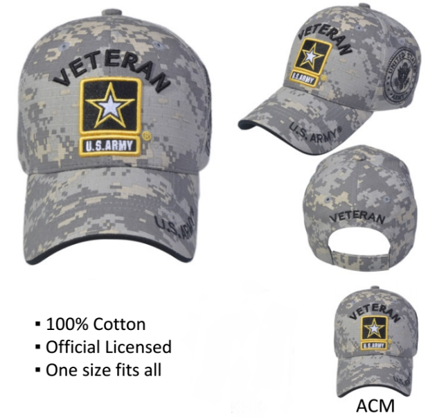 United States Army VETERAN HAT with Army Star Logo - A04ARV01-ACM/BK