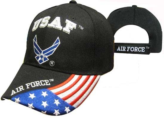 ''United States Air Force HAT ''''USAF'''' Wings w/Flag Bill-BK CAP603GB''