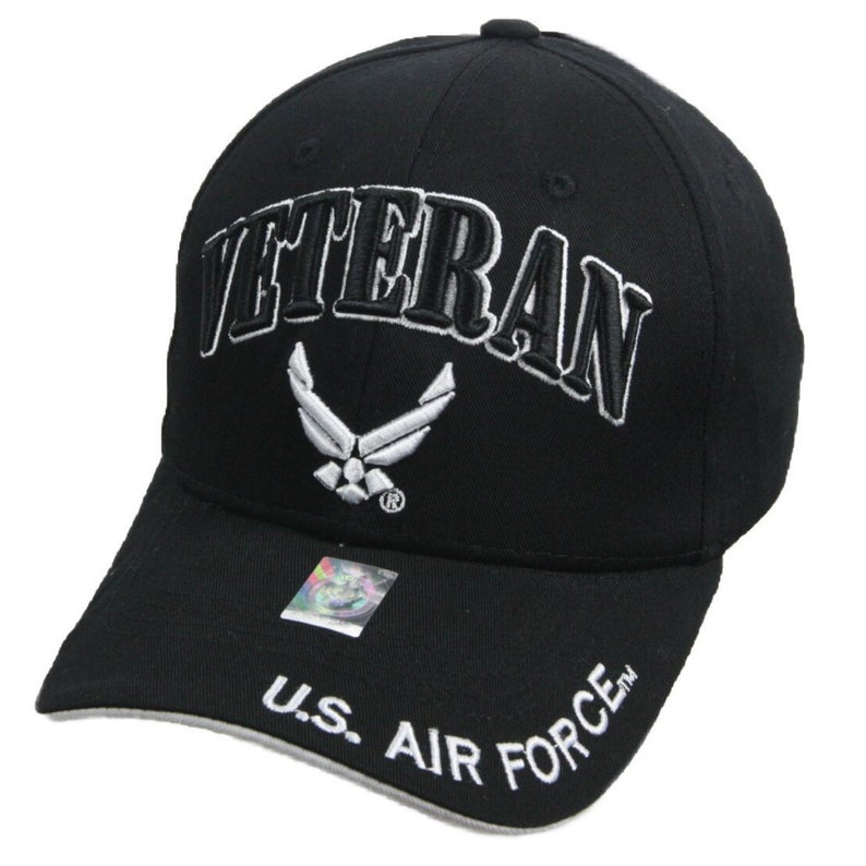 United States Air Force VETERAN HAT with Wings Logo BLK- A04AIV01 BLK/WHT.
