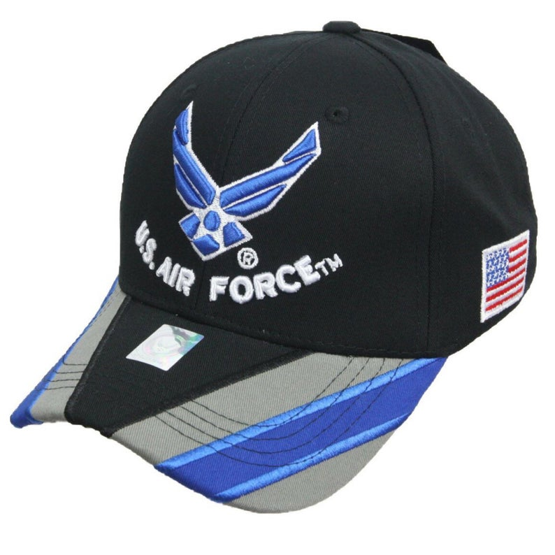 United States Air Force Wings HAT w/Striped Bill - Black A04AIA18-BK
