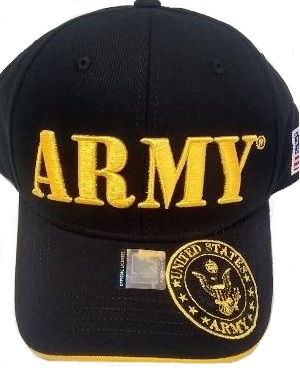 ''United States ''''ARMY'''' HAT w/Seal - BLK/GD (LG GD Text Embroid.) A04ARM08-BK/GD ''