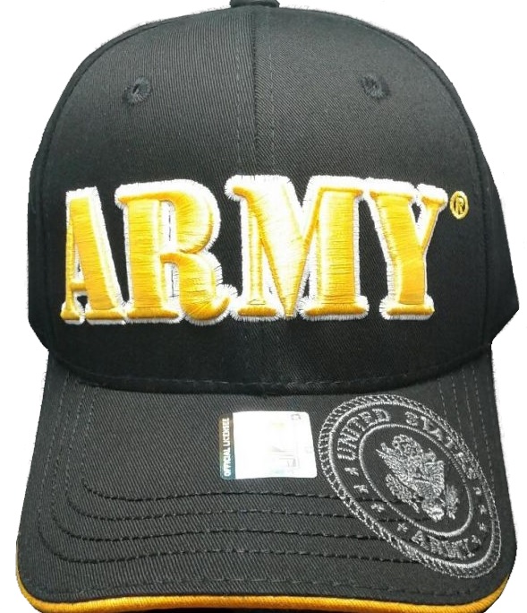 United States ARMY HAT w/Seal-A04ARM02 BK/GD (Large Yellow Text )