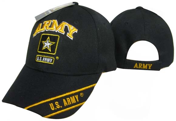 ''United States Army Hat ''''ARMY'''' Star Logo Black w/GOLD Text CAP601T''