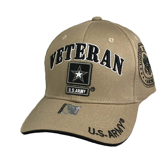 United States Army VETERAN HAT with Army Star Logo and Seal (Side) - A04ARV03 KHK/BK