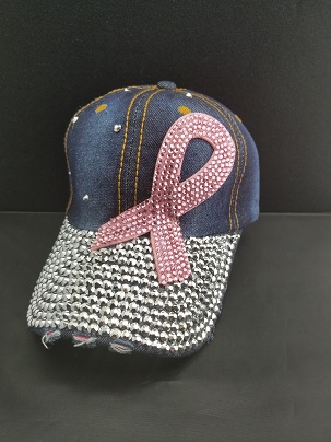 Rhinestone Hat  - Pink Ribbon DENIM - 18473