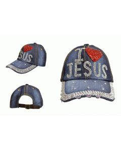 Cap - Rhinestone 18426 I LOVE JESUS(red heart)