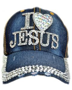Cap - Rhinestone 18479 I LOVE JESUS( WHT HEART)