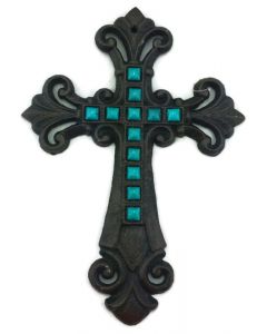 Texas Decor - Cast Iron Cross with Stones - 56367