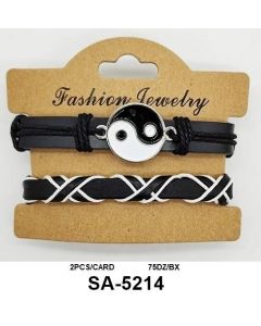BRACELET SA-2514, LEATHER, YING/YANG, SOLD BY THE DOZEN, (2PC PER CARD)