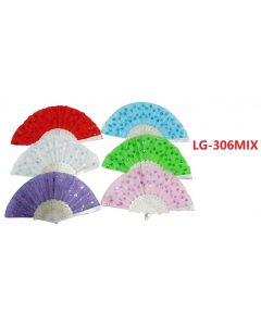 Fan LG-306 MIX White/Sequin SOLD BY THE DOZEN 
