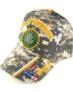 United States Army Hat "ARMY VETERAN" Seal V/Flag on Bill-Camo CAP591BC