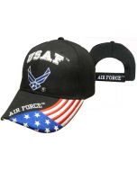 United States Air Force Hat "USAF" Wings w/Flag Bill-BK CAP603GB