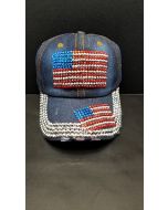 Rhinestone Hat  -  USA Two Flags Denim- 18469