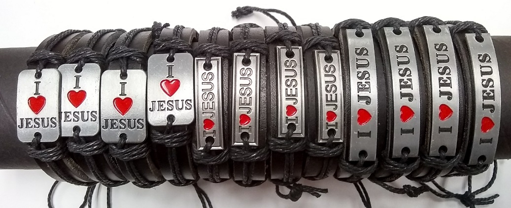 Fashion Jewelry - I Love Jesus Red Leather BRACELETs YBT-2505 SOLD BY THE DOZEN