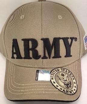 ''United States ''''ARMY'''' HAT With Seal - Khaki (Large Black Text) A04ARM08-KHK/BK''