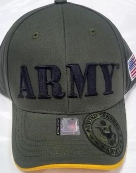 ''United States ''''ARMY'''' HAT w/Seal - Olive (LG BLK Text Embroid.) A04ARM08-OLV/GD''