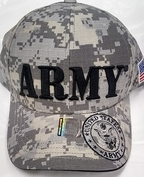 ''United States ''''ARMY'''' HAT w/Seal - Digital (LG BLK Text Embroid.) A04ARM08-ACM/BK''