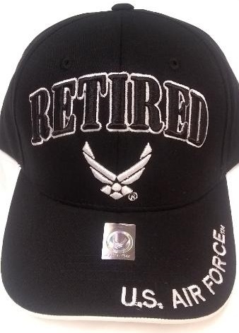 United States Air Force RETIRED HAT with Wings Logo - BK A04AIR01 BK/WHT