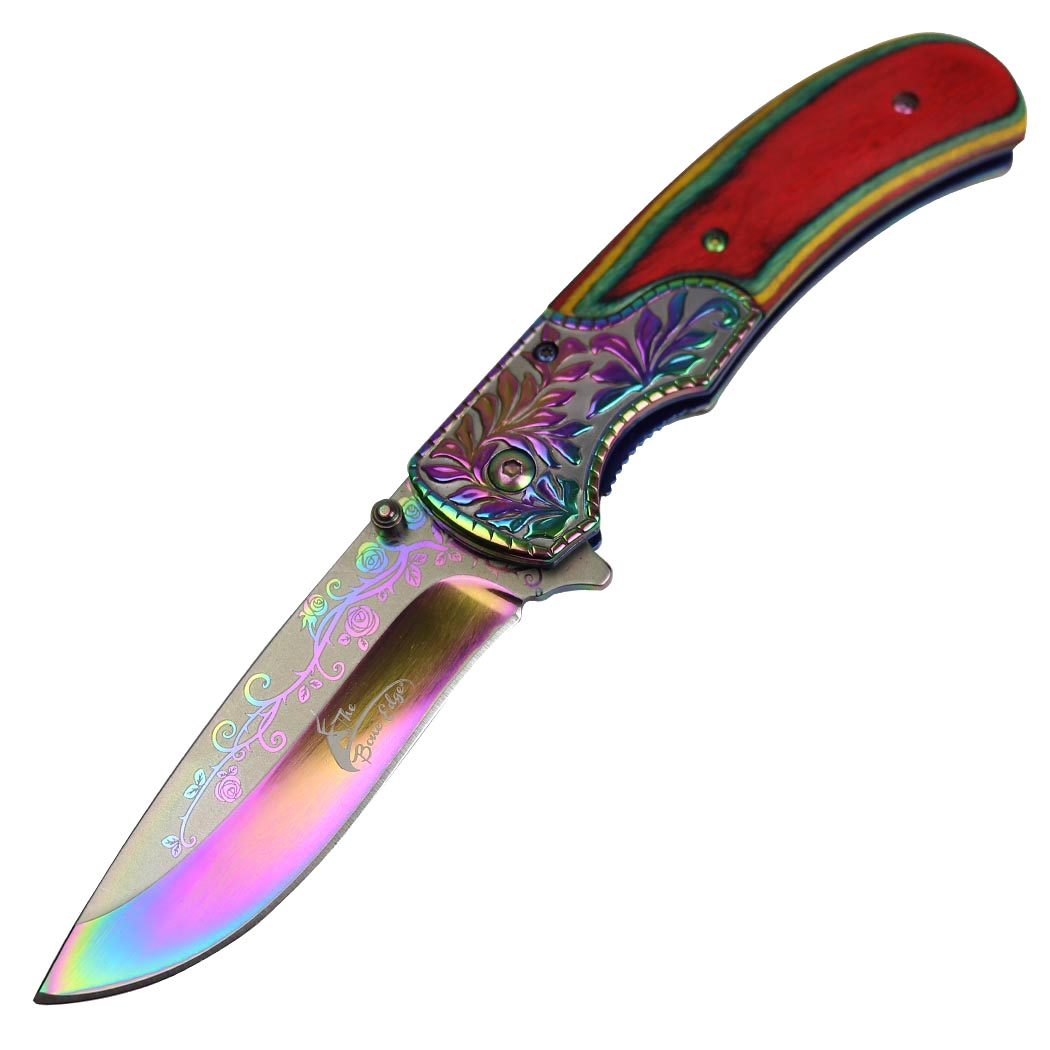 KNIFE 13298 Rainbow Pakawood/Rose Spring Assist