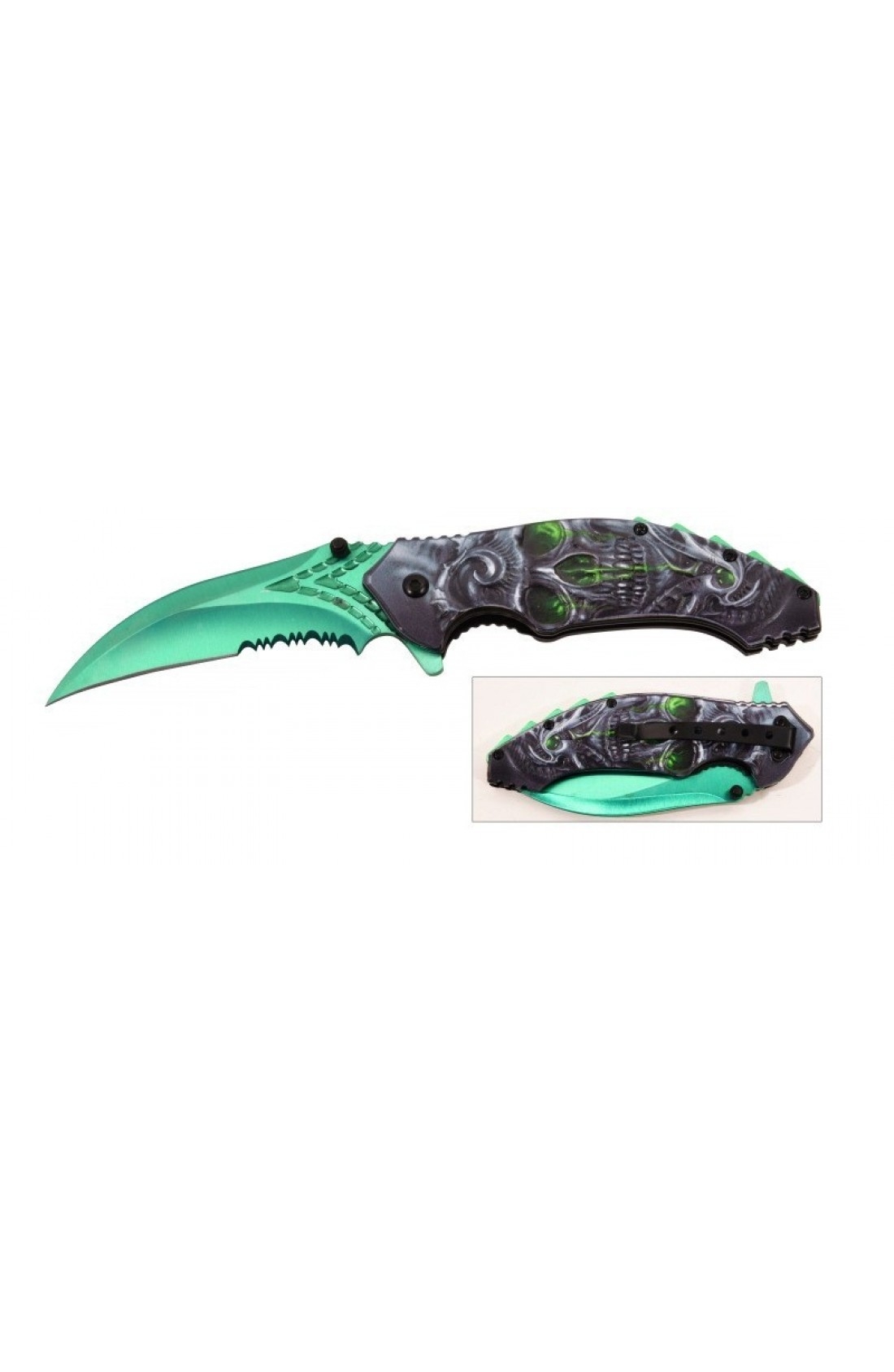 Knife T272156-1 Green SKULL