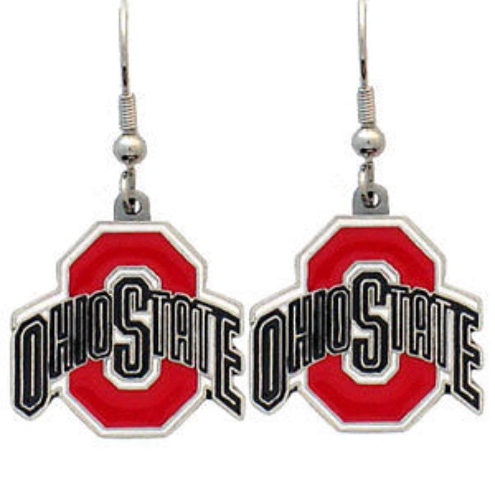 Ohio State University Chevron Keychain and Swirl Heart Earrings NCAA Bundle 2 Items