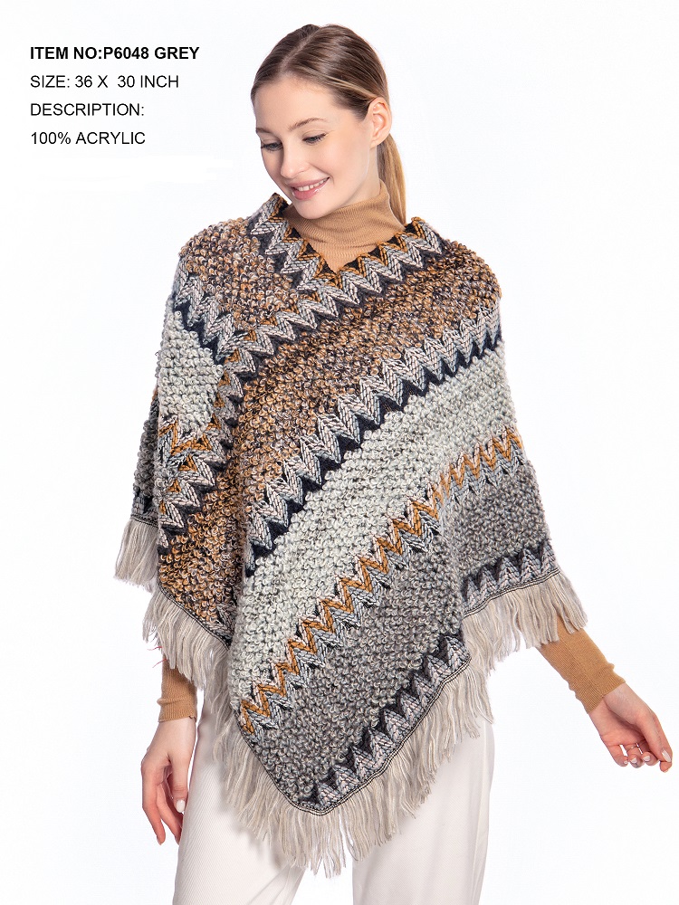 ''PONCHO - P6048 GN,TAN,GY,RED''