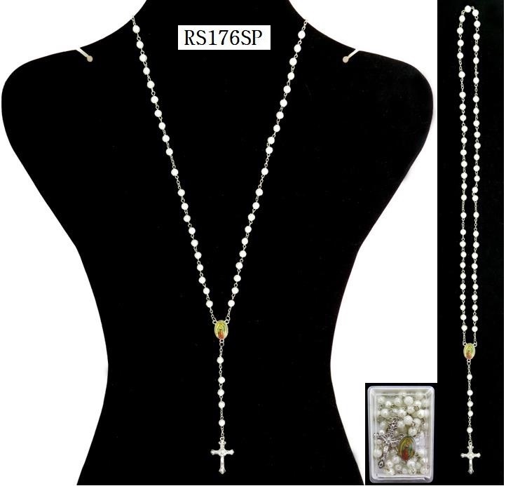 ROSARY - White Pearl RS-176 SOLD BY THE DOZEN