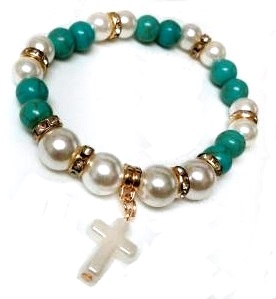 BRACELET - Pearl/Turquoise SA-4874 SOLD BY DOZEN PACK