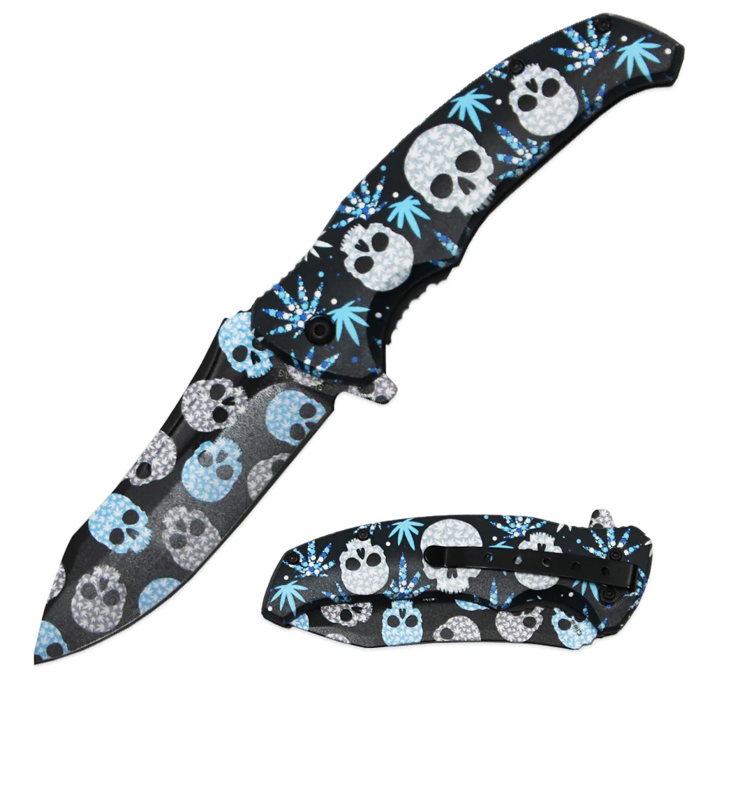 Knife - SK6417-A3 Blue SKULLs