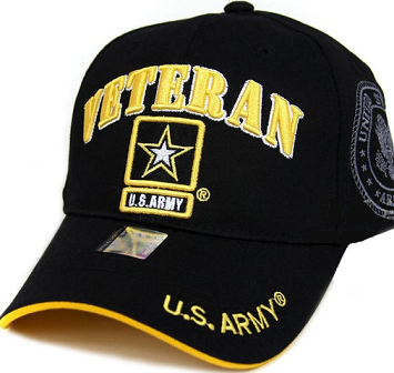United States Army VETERAN HAT with Army Star Logo and Seal (Side) - A04ARV03 BK/YW